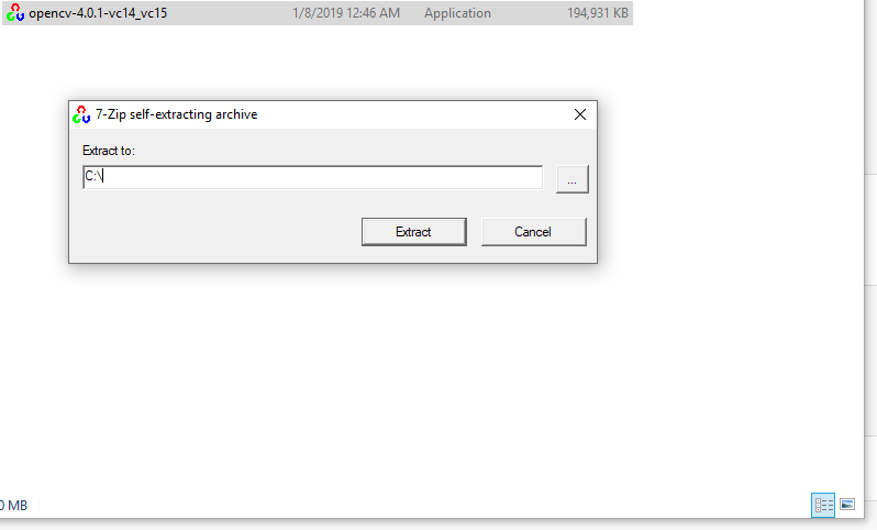 OpenCV self-extracting archive dialogue