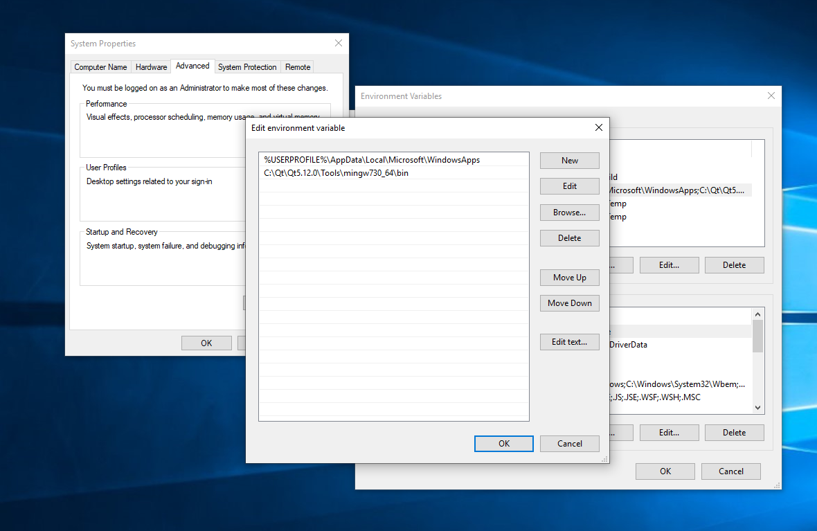 Windows Edit environment variable dialogue